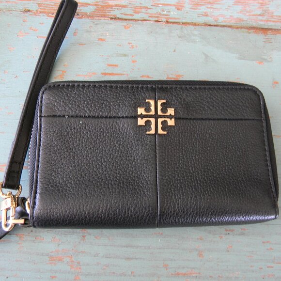 Tory Burch Handbags - Tory Burch Black Leather Wristlet Clutch with Gold Logo